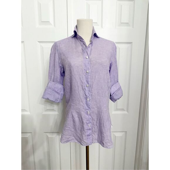 Finamore Napoli 1925 Womens Purple Collared Long Sleeve Button Up Shirt Size 42 - Picture 1 of 6